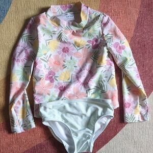 Carter's Pink and Yellow Rashguard Swimwear with Floral Design